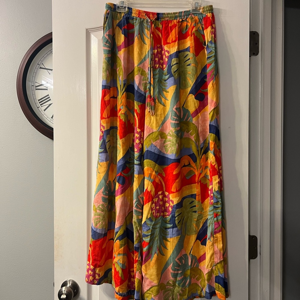 Christian Siriano super wide leg boho festival pants w beaded tassel size L